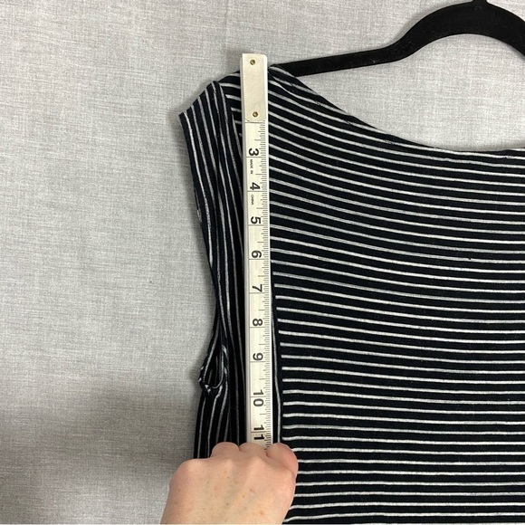 Derek Lam Dress Sz Medium Striped Drop Waist Cap Sleeves Midi Length - Picture 6 of 9